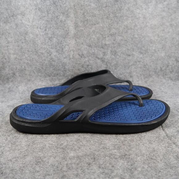 Casual Sandals Mens 13 Flip Flops Slip On Black Blue Rubber Flat Swim Beach Surf - Picture 1 of 10